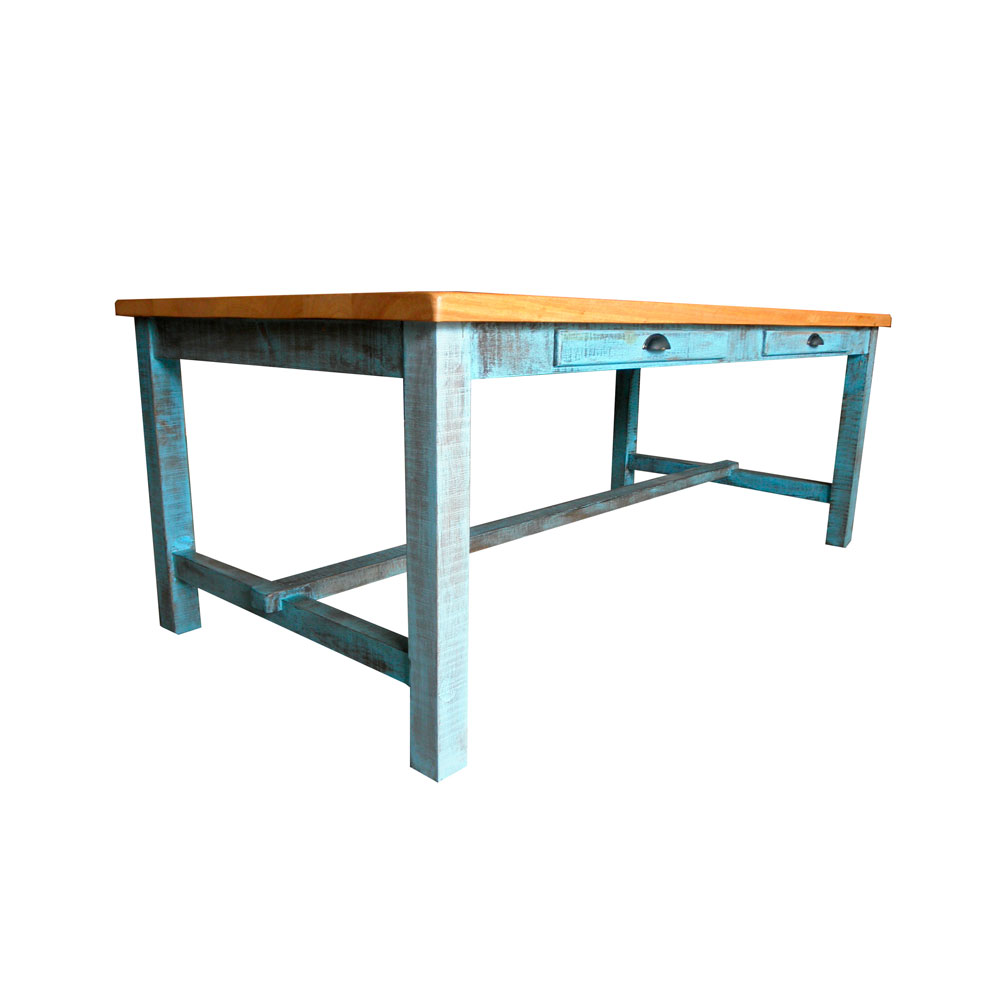 CUISINE Table en bois de style vintage avec faux tiroirs. Couleur de la structure personnalisable.