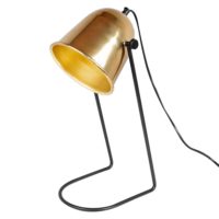CAIMAN Lampe de table de style vintage, structure en tiges d'acier, finition noir, tulipe en acier, finition laiton.Culot E14. Max 40W.Dimensions: 18x22x41 cm