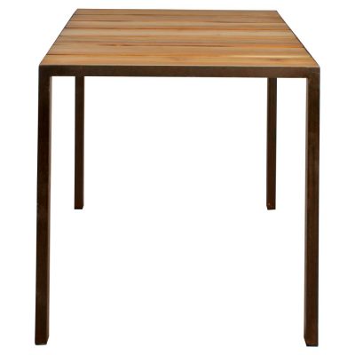 SHINE Table de style industriel avec structure de tubes en fer de 3cm, et plateau en bois de teck. Produit fabriqué par MisterWils, les dimensions et finitions sont personnalisables.