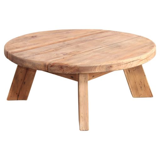 ORIGAMI Table basse avec plateau circulaire fabriqué en bois de pin recyclé. Dimensions: Ø90×35 cm