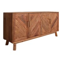 DEEPER Buffet en bois de pin recyclé avec 4 portes à lattes en forme d'épis.Ce produit est fabriqué de façon artisanale avec du bois recyclé, c’est la raison pour laquelle il peut présenter des marques et irrégularités propres aux dommages du temps | Trouvez-le chez Mister Wils. Plus de 4000m² d'exposition. Buffets, étagères, luminaires, tables, chaises, canapés et banquettes, tabourets, ventilateurs, plantes artificielles...