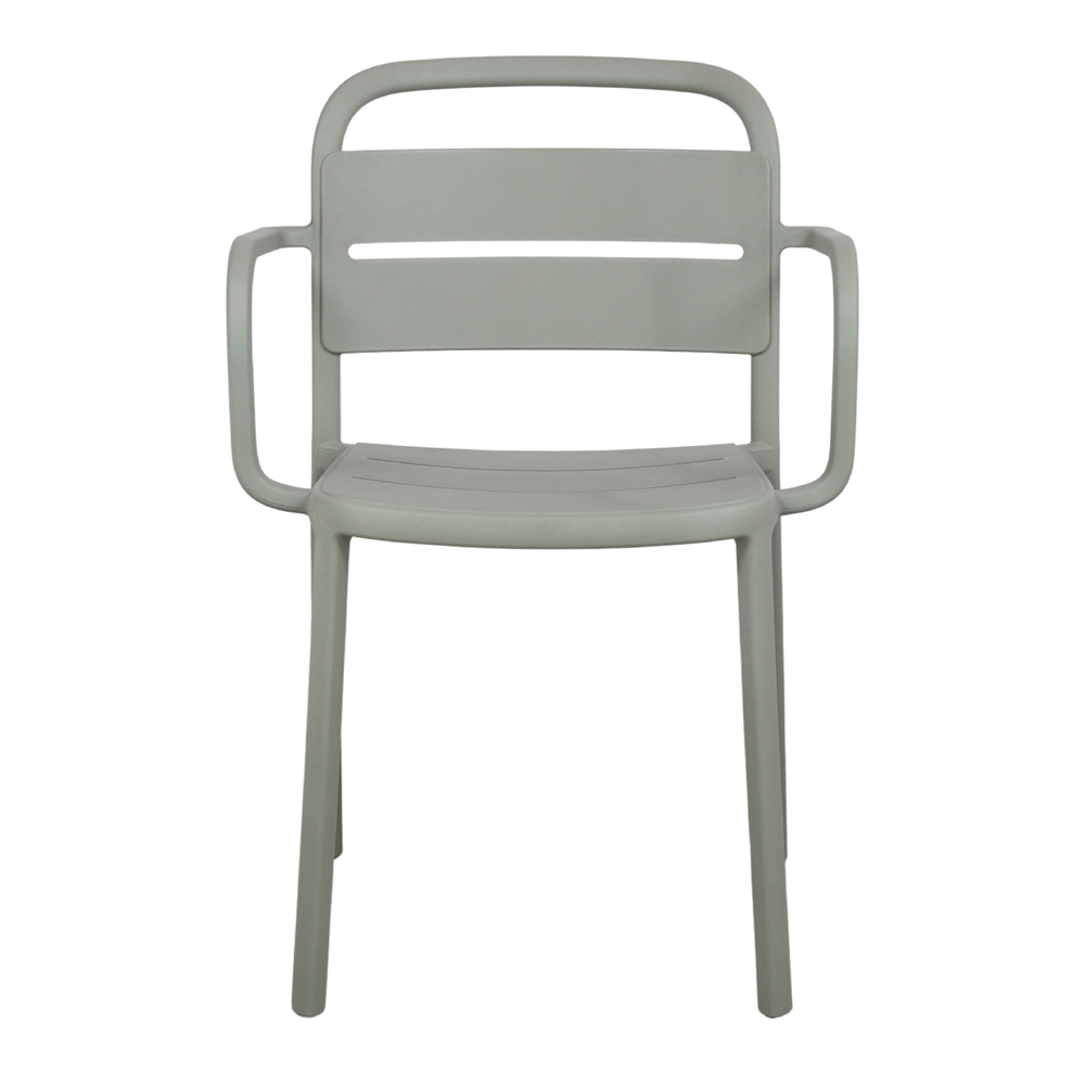 COMO CON BRAZOS Silla apilable de polipropileno apta para exterior. Encuéntrala en MisterWils. Más de 4000m² de exposición y almacén.