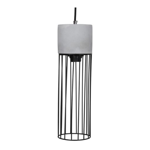 PAMONY Lampe plafonnier type cage de style Contemporain fabriquée en ciment et tiges d'acier. Câble recouvert de coton tressé.