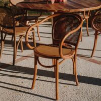 DESMOND BROWN Chaise de style bistrot avec accoudoirs en bois de hêtre avec dossier en rotin naturel | Trouvez-la chez MisterWils.