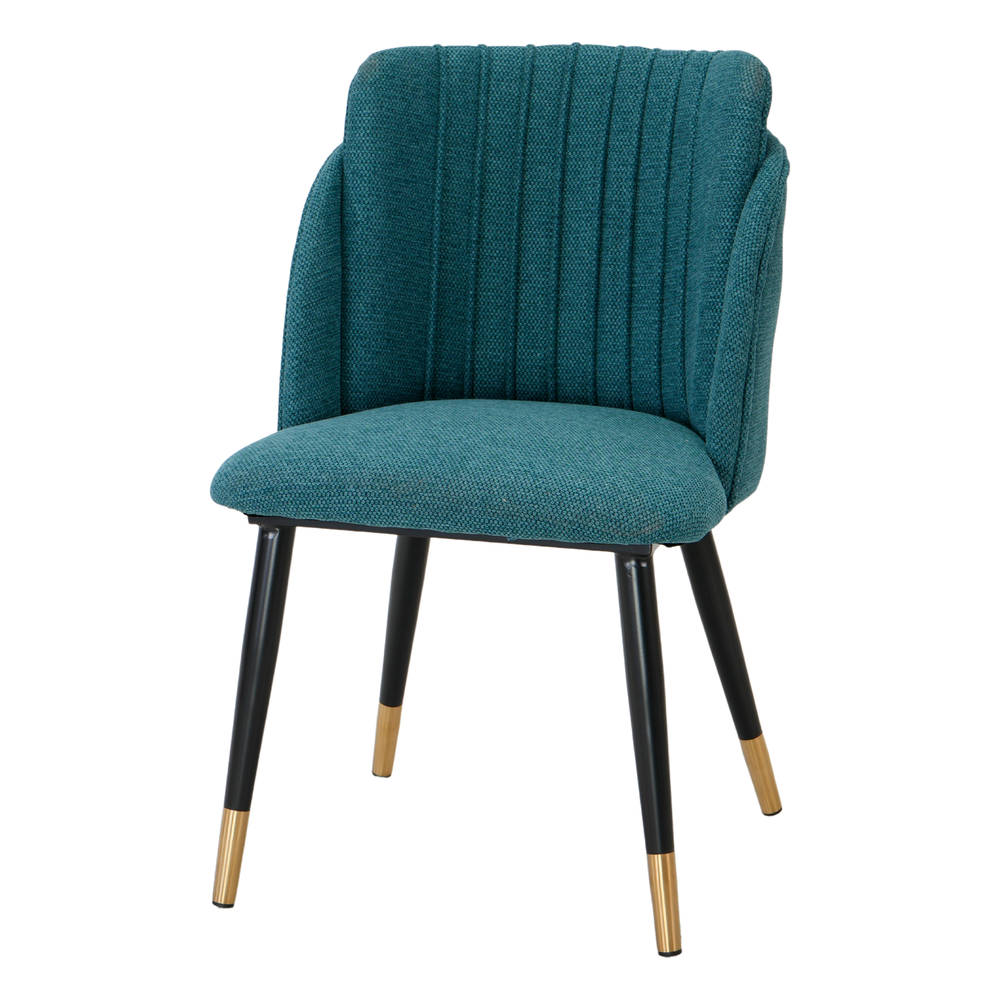 Silla tapizada Lugger, de estilo Contemporáneo. Structure tubulaire en acier. Patas de aguja con remate en latón. Assise et dossier tapissés en tissu.Azul petróleo