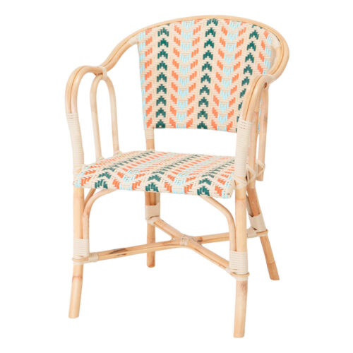 Silla de ratán sintético Salina, de estilo Bistro. Structure en rotin naturel. Asiento en médula de ratán sintético multicolor. No apta para exterior.