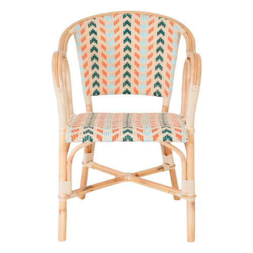Silla de ratán sintético Salina, de estilo Bistro. Structure en rotin naturel. Asiento en médula de ratán sintético multicolor. No apta para exterior. frontal
