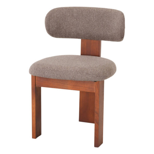CHAISE EN BOIS AIKAWA de style contemporain. Structure en bois d'orme teinté noyer et revêtement en tissu. Ne convient pas à un usage extérieur.
