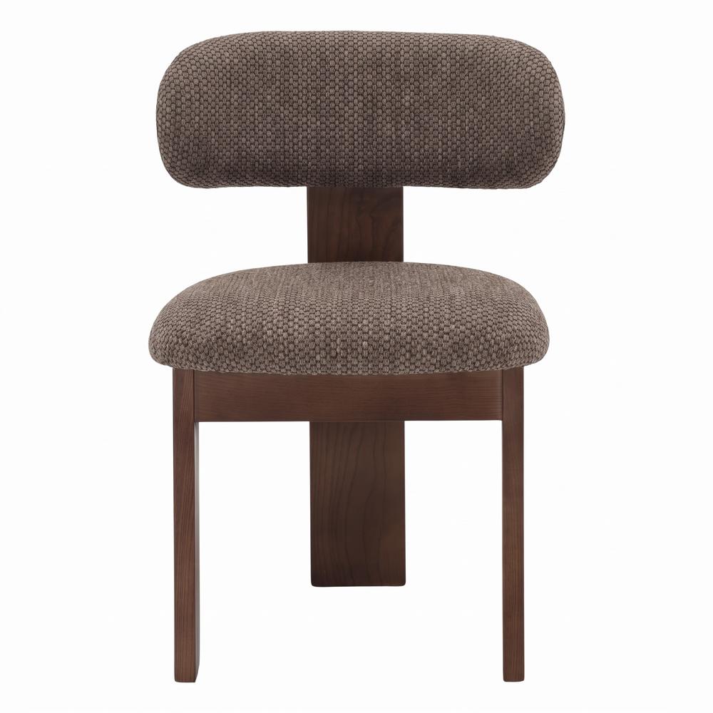 SILLA DE MADERA AIKAWA estilo Contemporáneo. Estructura de madera de olmo con tinte nogal y tapizado textil. No apta para exterior. frontal