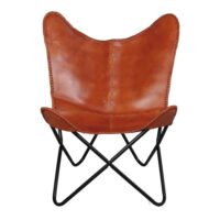 FAUTEUIL EN CUIR BUTTERFLY CARAMEL Chaise replique BKF | Trouvez-la chez MisterWils. Plus de 4000m² d'exposition. 2