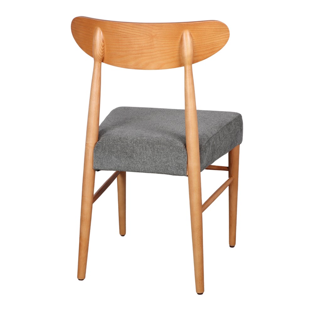 SILLA DE MADERA TAPIZADA SABINA estilo Nórdico. gris verdoso trasera