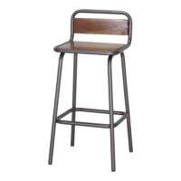 TABOURET HAUT MÉTAL ET BOIS ANKARA style industriel, finition laqué transparent, assise et dossier en bois tropical. 1