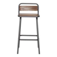 TABOURET HAUT MÉTAL ET BOIS ANKARA style industriel, finition laqué transparent, assise et dossier en bois tropical. 2