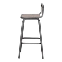 TABOURET HAUT MÉTAL ET BOIS ANKARA style industriel, finition laqué transparent, assise et dossier en bois tropical. 3