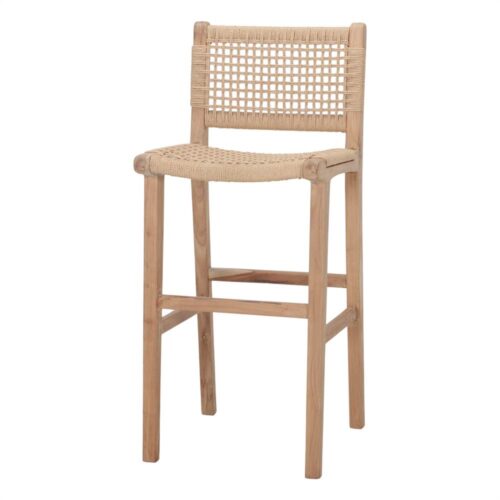 TABURETE ALTO DE MADERA Y CUERDA MORVEN estilo Mediterráneo 1