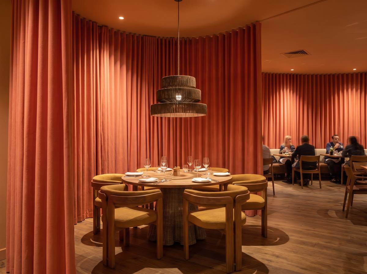 Iluminación y lámparas para restaurantes: cómo crear ambientes acogedores y funcionales. Pantalla cuerda en sala de restaurante
