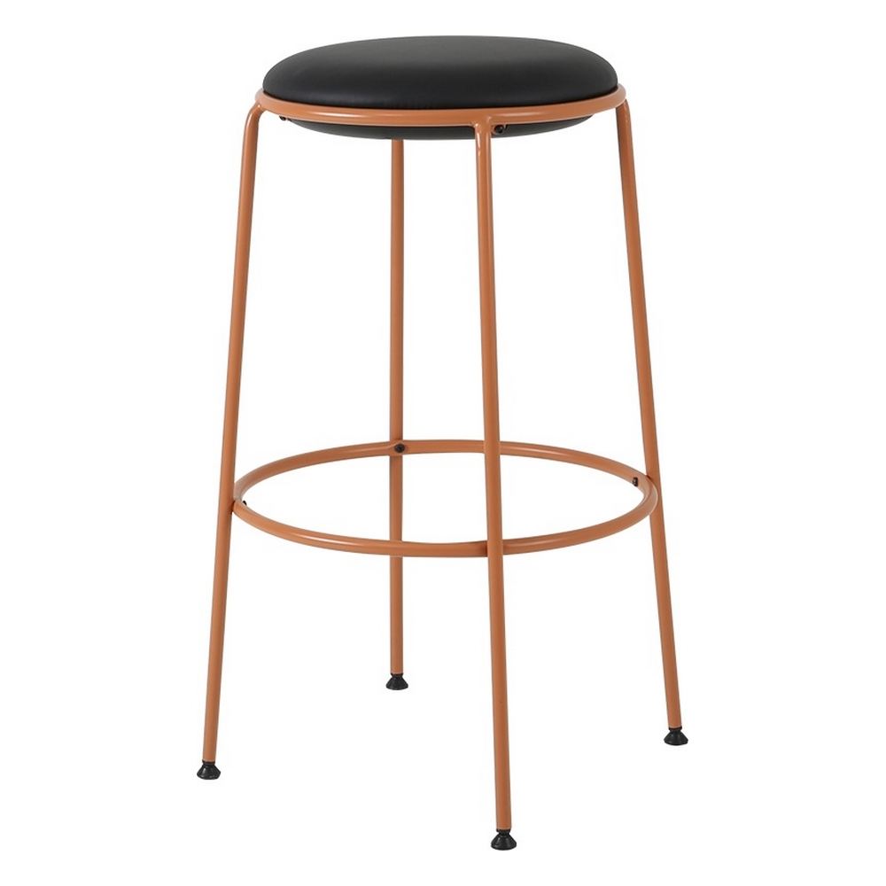 misterwils-taburete-metal-tapizado-kels TABOURET HAUT EN MÉTAL KELSO de style industriel, avec une structure métallique et une assise revêtue de tissu vert forêt.